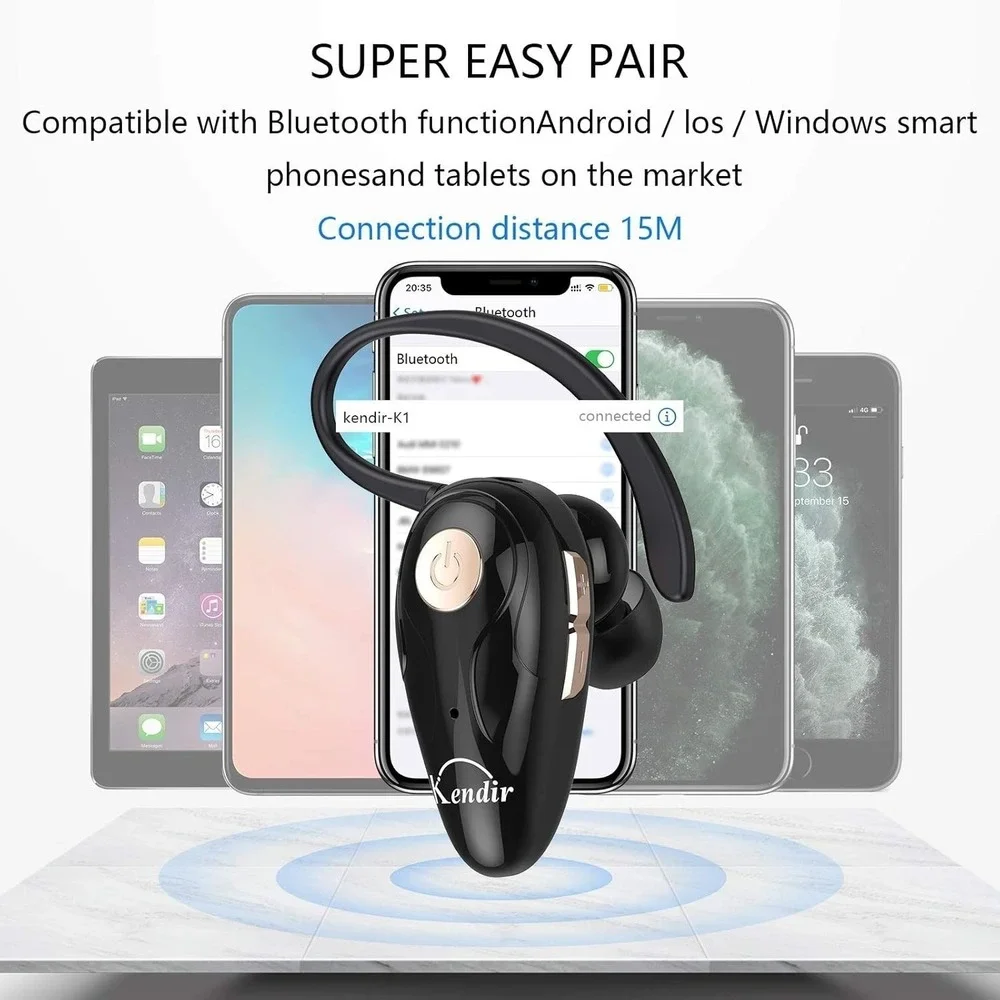 Kendir Wireless Headset K1 Bluetooth V5.0 Ultralight Cell Phone Earpiece w/ Mic